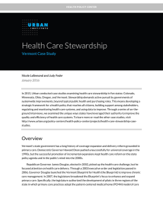 Health Care Stewardship Vermont Case Study Nicole Lallemand and Judy Feder January 2016