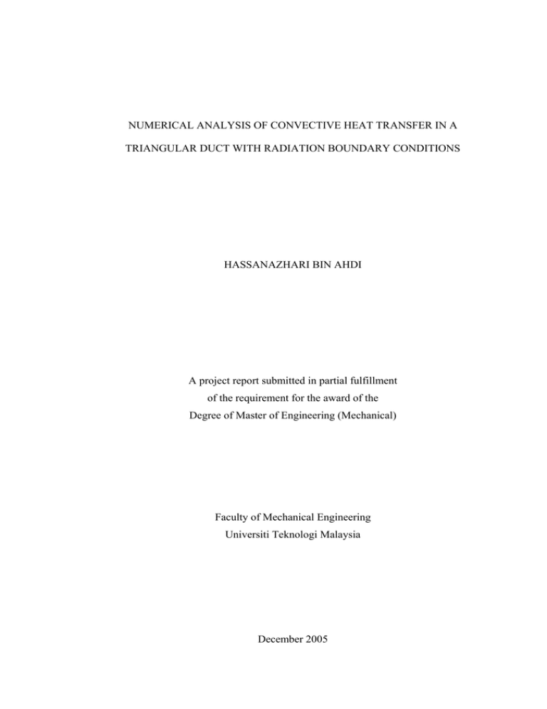 NUMERICAL ANALYSIS OF CONVECTIVE HEAT TRANSFER IN A