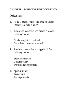 CHAPTER 18: REVENUE RECOGNITION  Objectives: