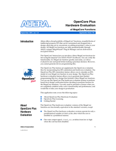 OpenCore Plus Hardware Evaluation Introduction of MegaCore Functions