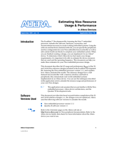 Estimating Nios Resource Usage &amp; Performance Introduction in Altera Devices