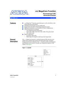 crc MegaCore Function Features Parameterized CRC