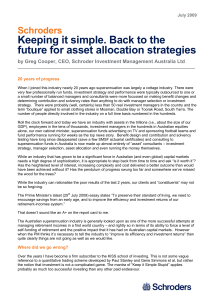 Keeping it simple. Back to the future for asset allocation strategies Schroders