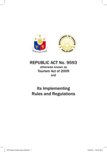 REPUBLIC ACT No. 9593 Its Implementing Rules and Regulations Tourism Act of 2009
