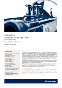 Schroders Schroder Balanced Fund Professional Class Product Disclosure Statement