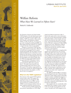 Welfare Reform What Have We Learned in Fifteen Years? Urban InstItUte