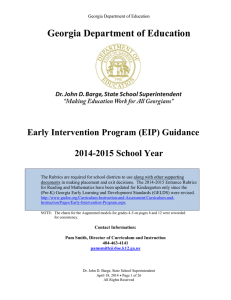 Georgia Department of Education  Early Intervention Program (EIP) Guidance 2014-2015 School Year