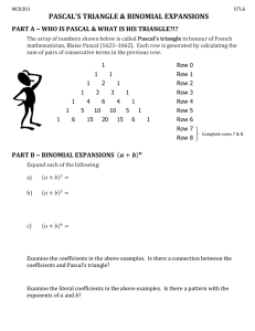 PASCAL’S TRIANGLE &amp; BINOMIAL EXPANSIONS
