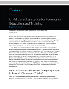 Child Care Assistance for Parents in Education and Training Executive Summary