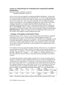 Lecture 6; Using Entropy for Evaluating and Comparing Probability Distributions