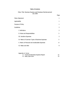 Table of Contents  Policy Title: Business Expense and Employee Reimbursement July 2006