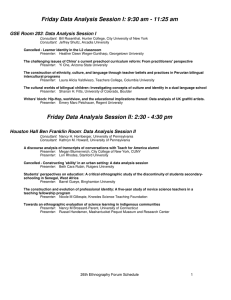 Friday Data Analysis Session I: 9:30 am - 11:25 am