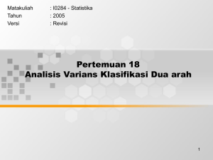 Pertemuan 18 Analisis Varians Klasifikasi Dua arah Matakuliah : I0284 - Statistika