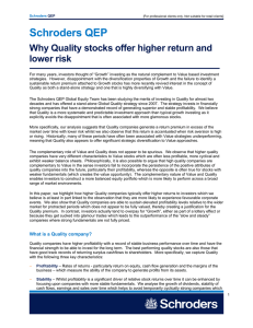 Schroders QEP Why Quality stocks offer higher return and lower risk