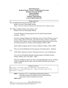 Rosie Rosenzweig Resident Scholar, Women’s Studies Research Center Brandeis University MS 079