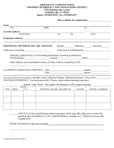 Application for Certificated Position 2755 McKinleyville Avenue McKinleyville, CA 95519