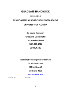 GRADUATE HANDBOOK ENVIRONMENTAL HORTICULTURE DEPARTMENT UNIVERSITY OF FLORIDA