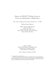 Report on DIMACS Working Group on Privacy/Confidentiality of Health Data