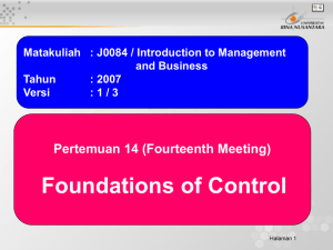 Foundations of Control Pertemuan 14 (Fourteenth Meeting) and Business