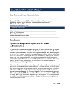 BRANDEIS UNIVERSITY POLICY  : Proposals and Awards Administration Policy
