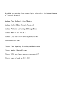 This PDF is a selection from an out-of-print volume from... of Economic Research Volume Title: Studies in Labor Markets