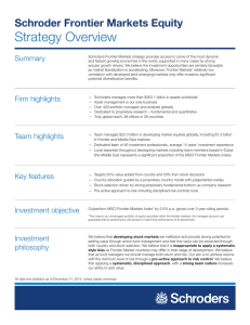 Strategy Overview Schroder Frontier Markets Equity Summary