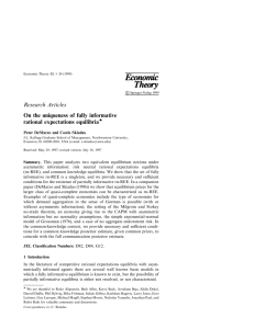 Research Articles On the uniqueness of fully informative rational expectations equilibria