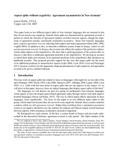 Aspect splits without ergativity: Agreement asymmetries in Neo-Aramaic Laura Kalin, UCLA