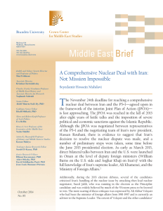 A Comprehensive Nuclear Deal with Iran: Not Mission Impossible Seyedamir Hossein Mahdavi