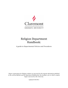 Religion Department Handbook: A guide to Departmental Policies and Procedures