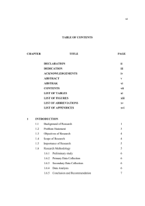 TABLE OF CONTENTS CHAPTER TITLE PAGE DECLARATION ii