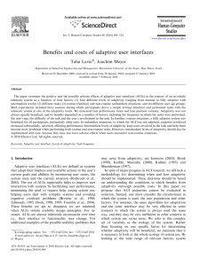 Beneﬁts and costs of adaptive user interfaces ARTICLE IN PRESS Talia Lavie