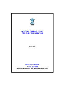 Ministry of Power Govt. of India NATIONAL TRAINING POLICY