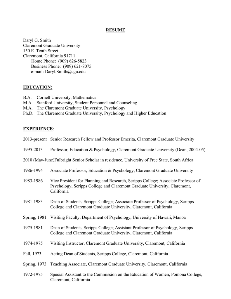 resume daryl g smith