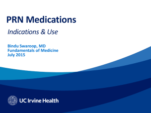 PRN Medications Indications &amp; Use Bindu Swaroop, MD Fundamentals of Medicine