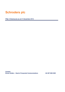 Schroders plc Pillar 3 Disclosures as at 31 December 2012 Contact: