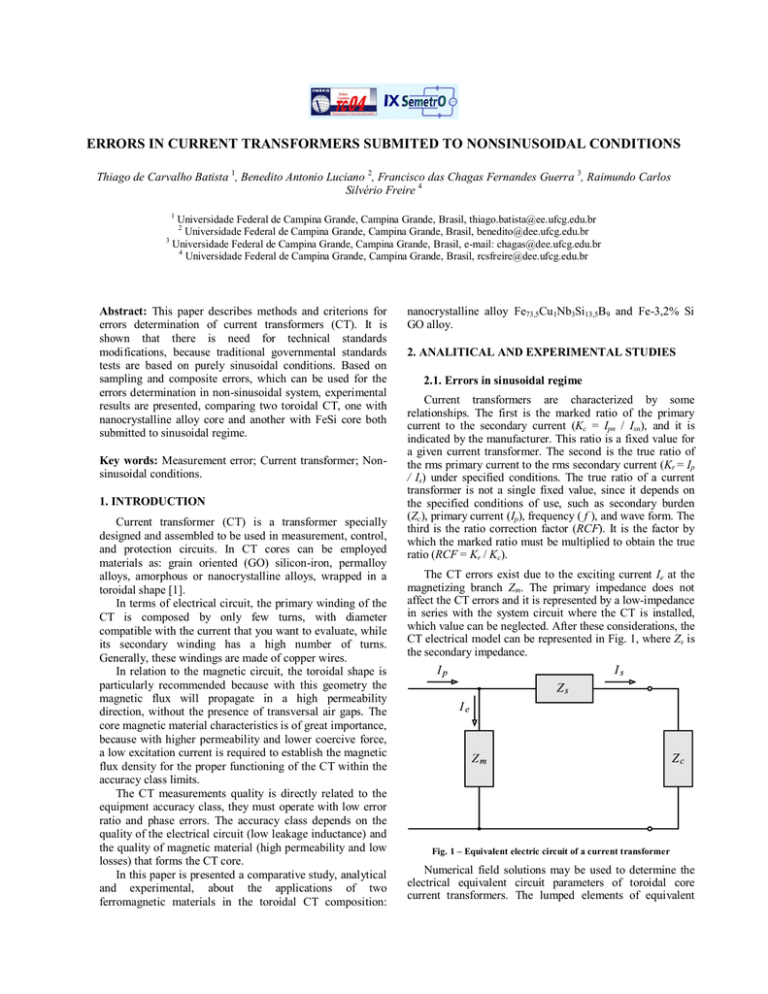 ERRORS IN CURRENT TRANSFORMERS SUBMITED TO NONSINUSOIDAL CONDITIONS