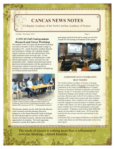 CANCAS NEWS NOTES CANCAS Fall Undergraduate Research and Career Workshop