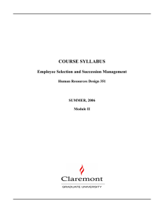 Claremont COURSE SYLLABUS Employee Selection and Succession Management