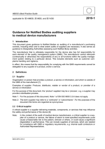 2010-1 Guidance for Notified Bodies auditing suppliers to medical device manufacturers