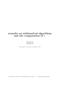remarks on arithmetical algorithms and the computation of