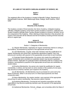 The registered office of the Academy is located at Meredith... Biology/Health Sciences, 3800 Hillsborough Street, Raleigh, North Carolina, 27607-