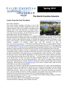 Spring 2010 The North Carolina Scientist Letter from the Past President Native American