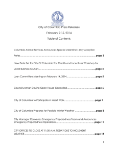 City of Columbia Press Releases February 9-15, 2014 Table of Contents