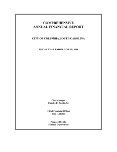 COMPREHENSIVE ANNUAL FINANCIAL REPORT CITY OF COLUMBIA, SOUTH CAROLINA