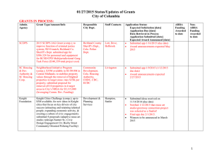 01/27/2015 Status/Updates of Grants City of Columbia GRANTS IN PROCESS: