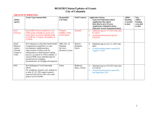 08/18/2015 Status/Updates of Grants City of Columbia GRANTS IN PROCESS: