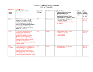 09/18/2015 Status/Updates of Grants City of Columbia GRANTS IN PROCESS: