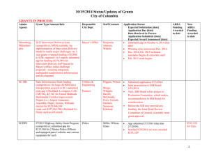 10/15/2014 Status/Updates of Grants City of Columbia GRANTS IN PROCESS: