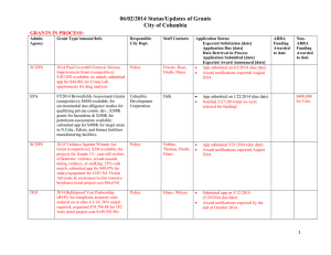 06/02/2014 Status/Updates of Grants City of Columbia GRANTS IN PROCESS: